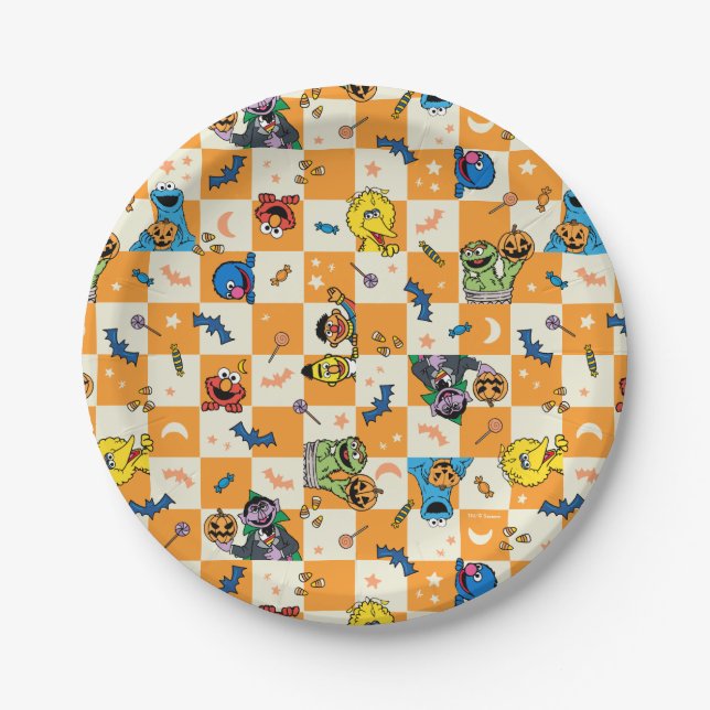 Sesame Street Halloween Chequered Pattern Paper Plate (Front)