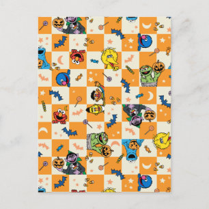 Sesame Street Halloween Chequered Pattern Postcard