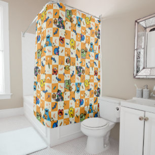 Sesame Street Halloween Chequered Pattern Shower Curtain