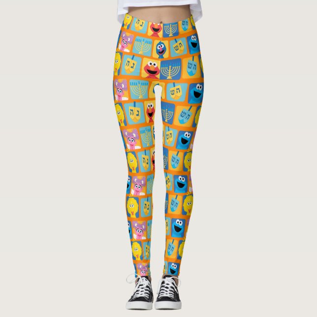 Sesame Street Hanukkah Pattern Leggings (Front)