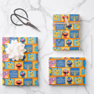 Sesame Street Hanukkah Pattern Wrapping Paper Sheet
