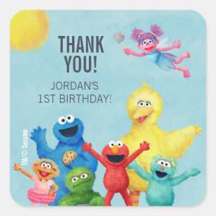 Sesame Street Illustration Birthday Thank You Square Sticker