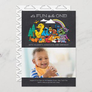 Sesame Street It's Fun to Be One - Chalkboard Invitation