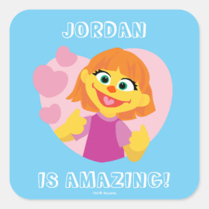 Sesame Street   Julia Pink Heart Square Sticker