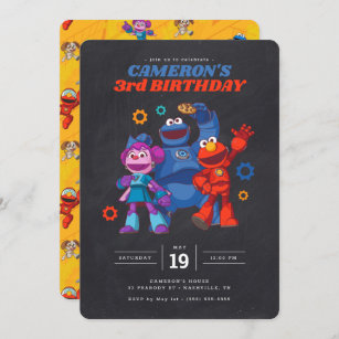 Sesame Street Mecha Builders Chalkboard Birthday Invitation