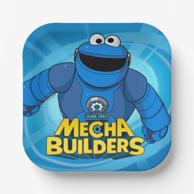 Sesame Street | Mecha Builders Cookie In Action Paper Plate (Front)