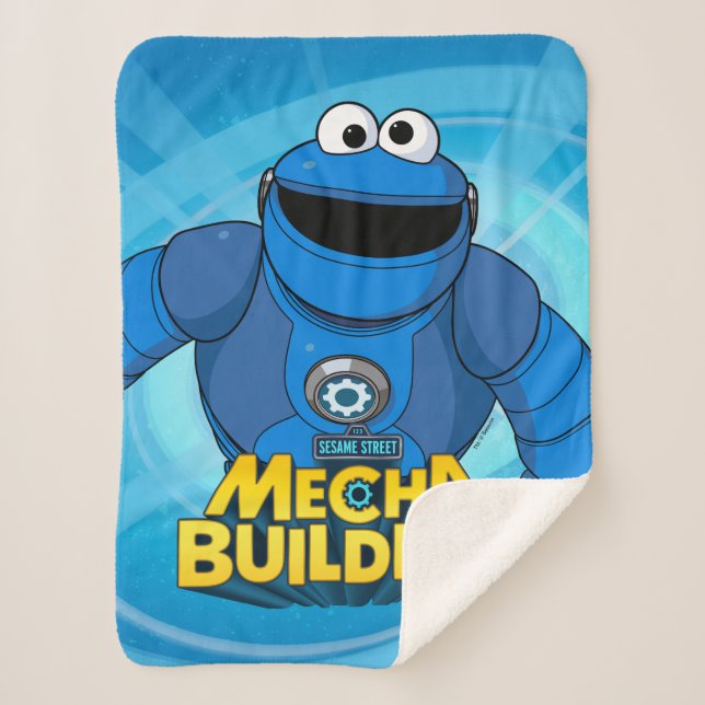 Sesame Street | Mecha Builders Cookie In Action Sherpa Blanket (Front)