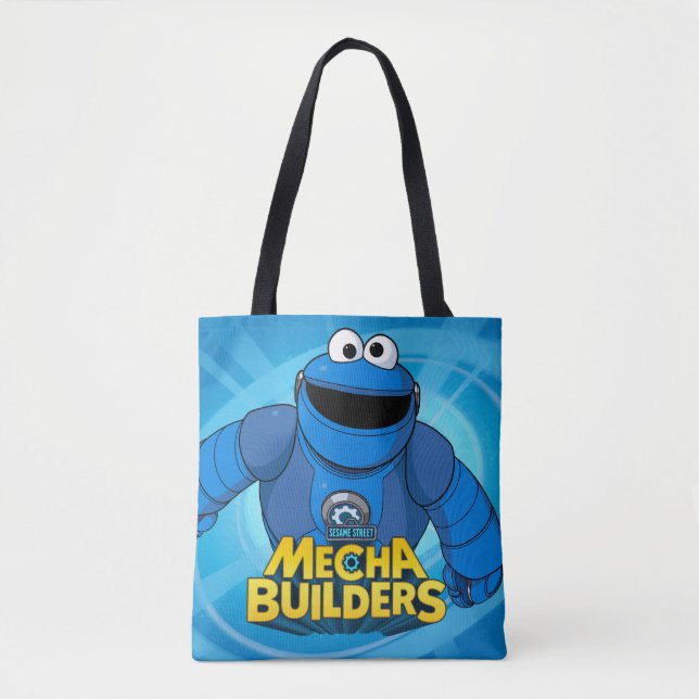 Sesame Street | Mecha Builders Cookie In Action Tote Bag (Front)