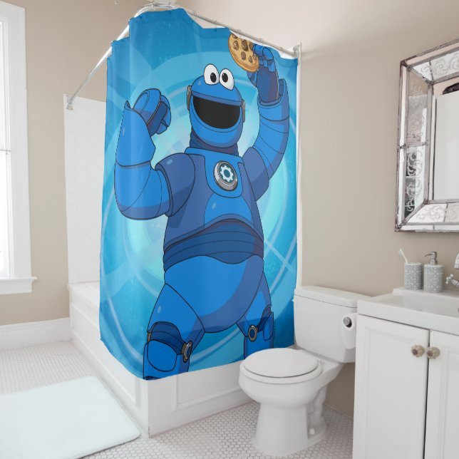 Sesame Street | Mecha Builders Cookie Monster Shower Curtain (In Situ)