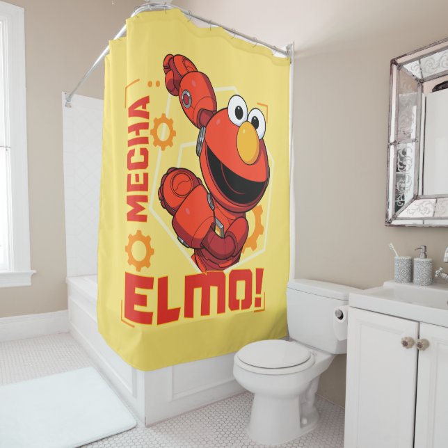 Sesame Street | Mecha Builders Elmo Design Shower Curtain (In Situ)