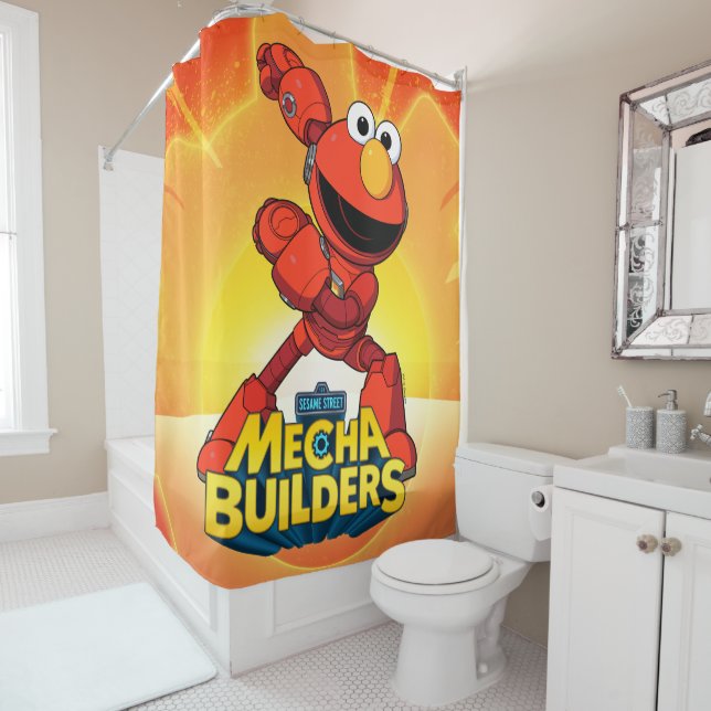 Sesame Street | Mecha Builders Elmo Shower Curtain (In Situ)