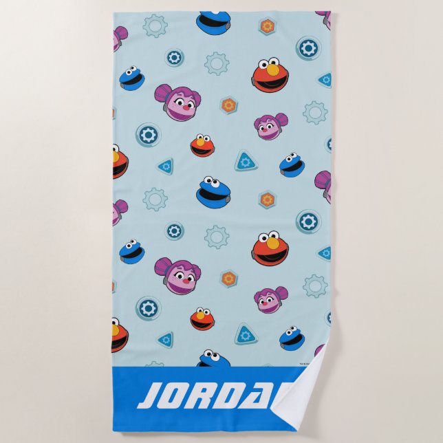 Sesame Street | Mecha Builders Faces | Add Name Beach Towel (Front)