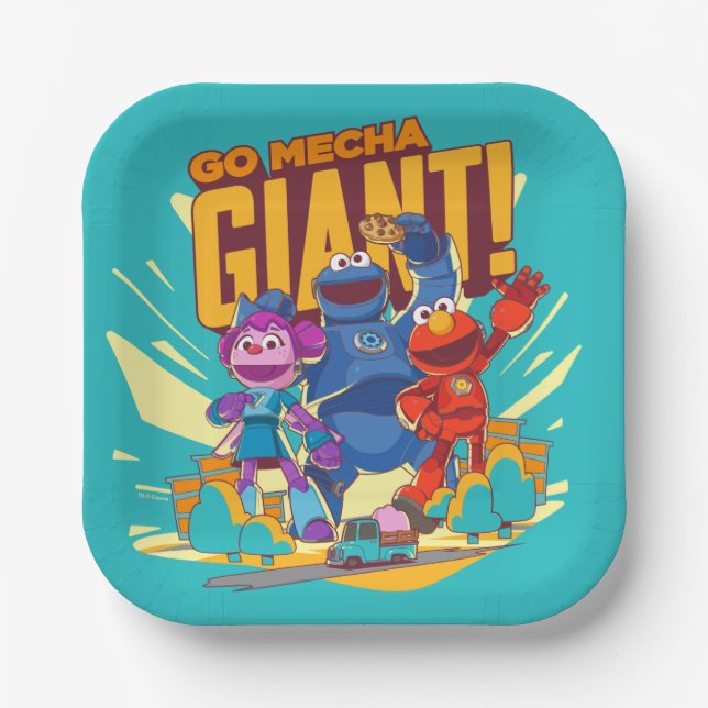 Sesame Street | Mecha Builders Go Mecha Giant! Paper Plate (Front)