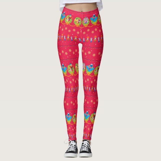 Sesame Street Nutcracker Holiday Pattern Leggings (Front)
