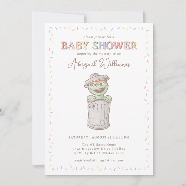 Sesame Street Oscar Confetti Baby Shower Invitation (Front)