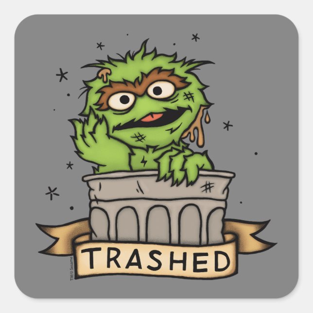 Sesame Street | Oscar the Grouch Trashed Square Sticker (Front)