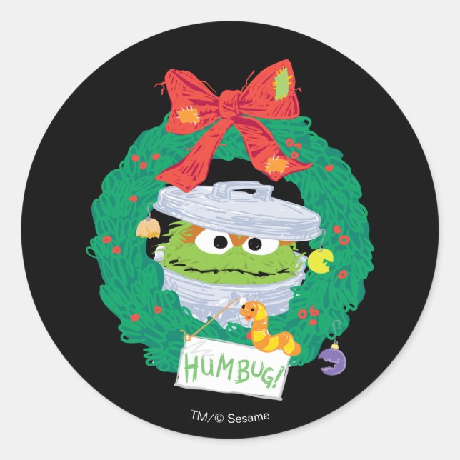 Sesame Street | Oscar the Grouch Wreath Classic Round Sticker (Front)