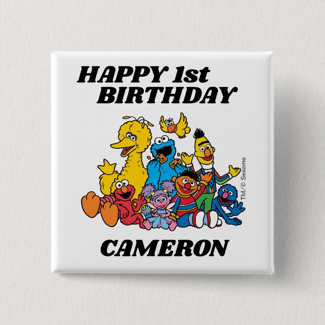Sesame Street Pals 1st Birthday  15 Cm Square Badge (Front)