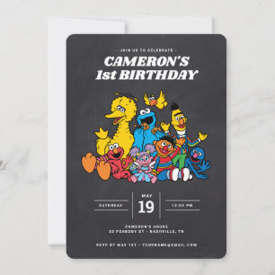 Sesame Street Pals 1st Birthday Chalkboard Invitation