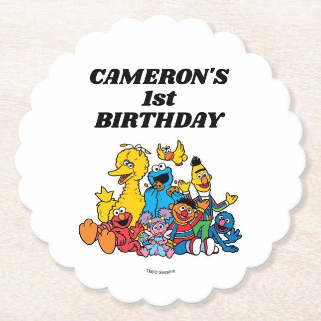 Sesame Street Pals 1st Birthday Paper Coaster (Front)