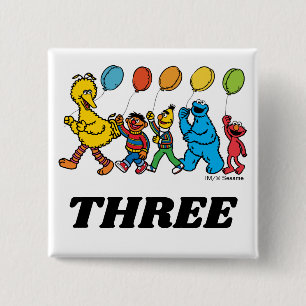 Sesame Street Pals 3rd Birthday Balloons 15 Cm Square Badge