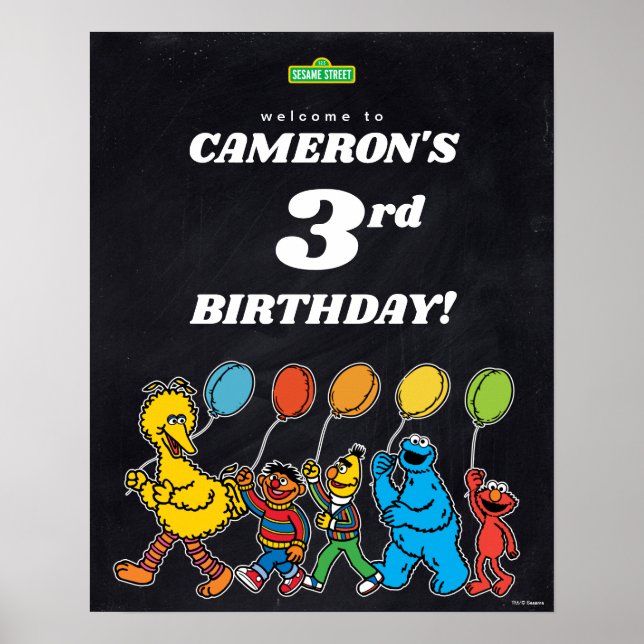 Sesame Street Pals 3rd Birthday Balloons Welcome Poster (Front)