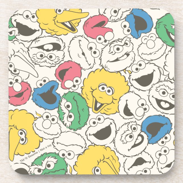 Sesame Street Pals | Big Head Vintage Pattern Coaster (Front)