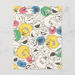 Sesame Street Pals   Big Head Vintage Pattern Postcard