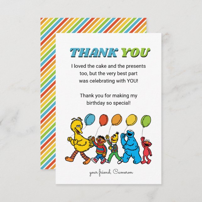 Sesame Street Pals | Birthday Balloons - Thank You Invitation (Front/Back)