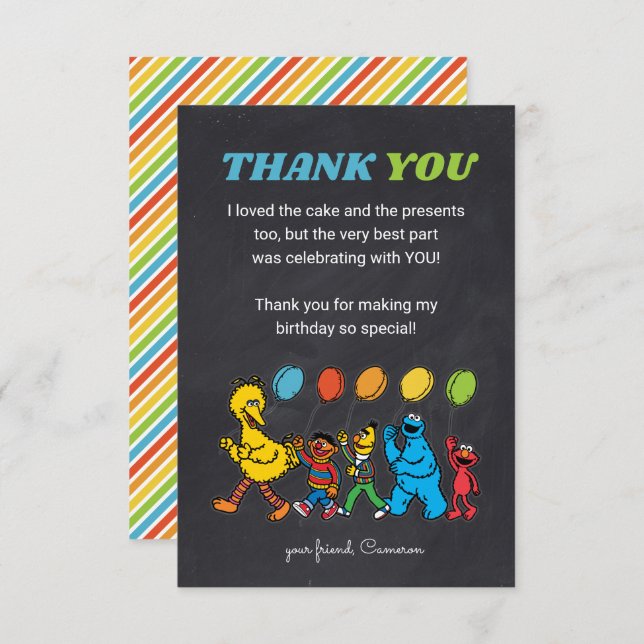 Sesame Street Pals | Birthday Balloons - Thank You Invitation (Front/Back)