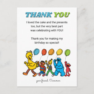 Sesame Street Pals Birthday Balloons - Thank You Postcard