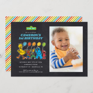 Sesame Street Pals Chalkboard Birthday Balloons Invitation
