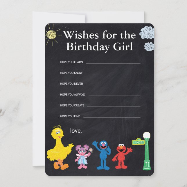 Sesame Street Pals Chalkboard Birthday Girl Wishes Card (Front)