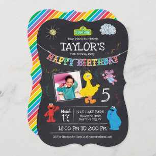 Sesame Street Pals Chalkboard Photo 5th Birthday Invitation