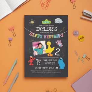Sesame Street Pals Chalkboard Photo Birthday Invitation