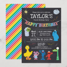 Sesame Street Pals Chalkboard Rainbow 4th Birthday