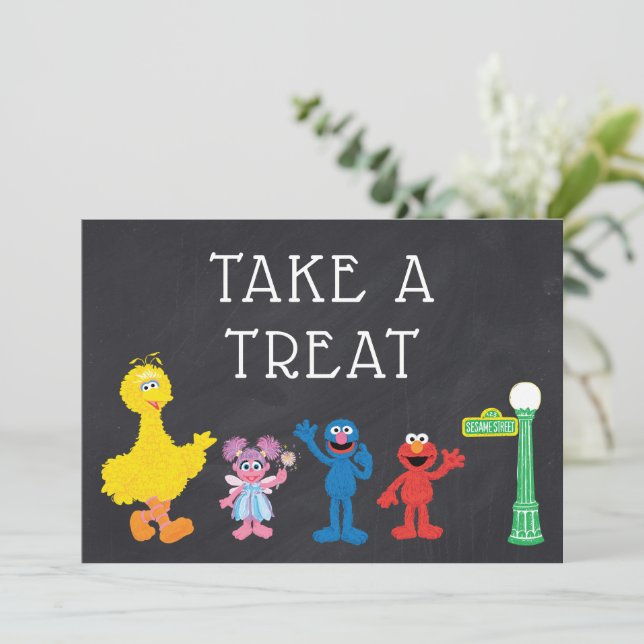 Sesame Street Pals Chalkboard Rainbow Birthday Invitation (Standing Front)