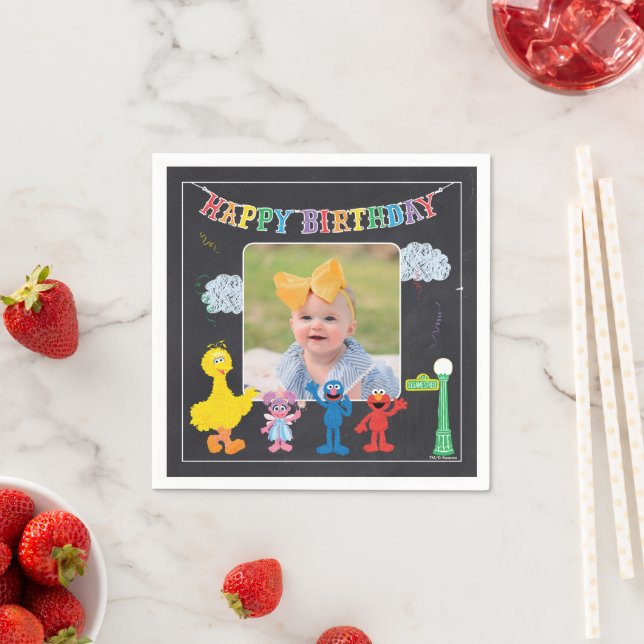Sesame Street Pals Chalkboard Rainbow Birthday Napkin (Insitu)