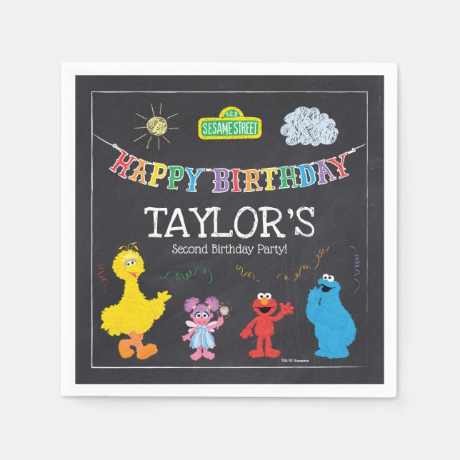Sesame Street Pals Chalkboard Rainbow Birthday Napkin (Front)