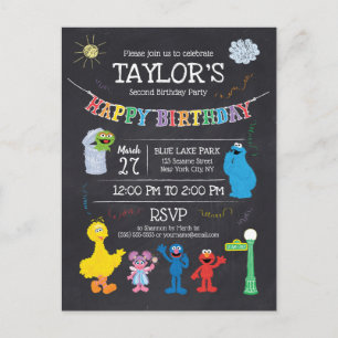 Sesame Street Pals Chalkboard Rainbow Birthday Postcard