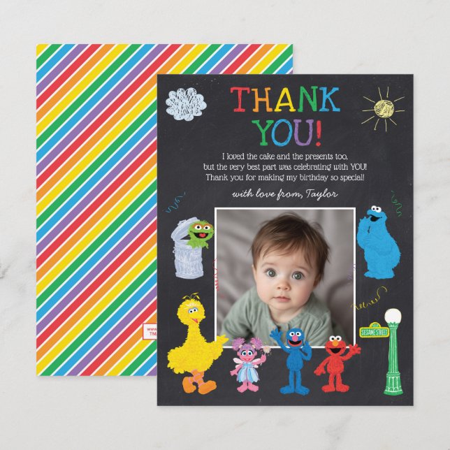 Sesame Street Pals Chalkboard Rainbow Thank You Card (Front/Back)