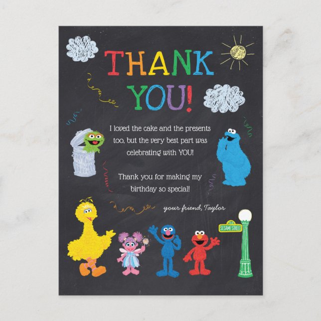 Sesame Street Pals Chalkboard Rainbow Thank You Postcard (Front)