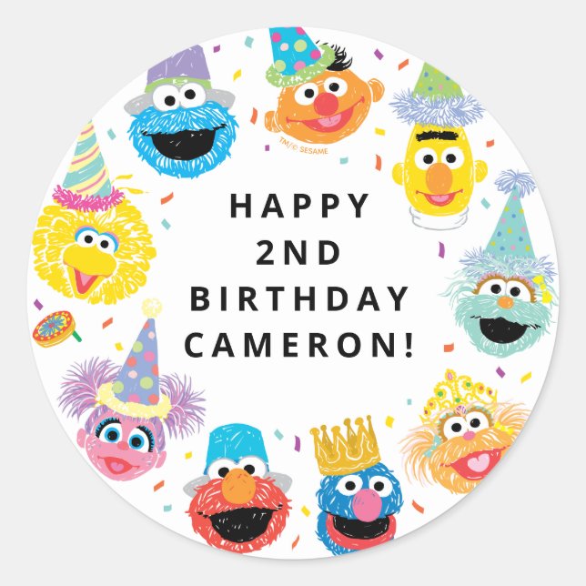 Sesame Street Pals Confetti Birthday Classic Round Sticker (Front)