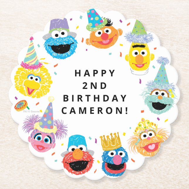 Sesame Street Pals Confetti Birthday Paper Coaster (Front)