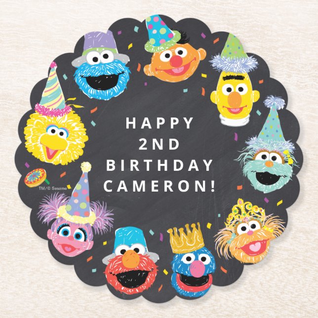 Sesame Street Pals Confetti Birthday Paper Coaster (Front)