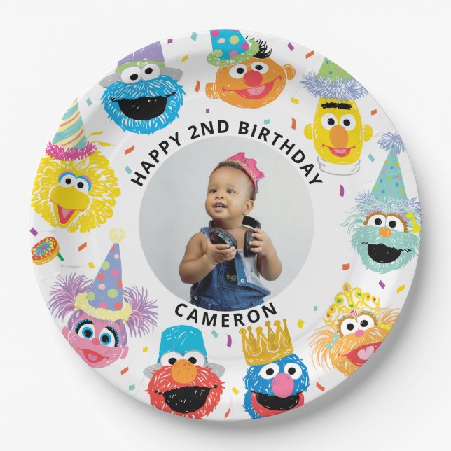 Sesame Street Pals Confetti Birthday Paper Plate (Front)