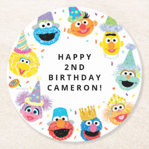 Sesame Street Pals Confetti Birthday Round Paper Coaster