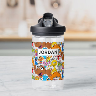 Sesame Street Pals Doodley Pattern   Add Your Name Water Bottle