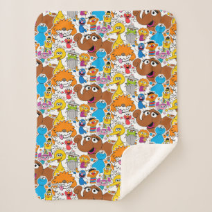 Sesame Street Pals Doodley Pattern Sherpa Blanket