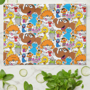 Sesame Street Pals Doodley Pattern Tea Towel